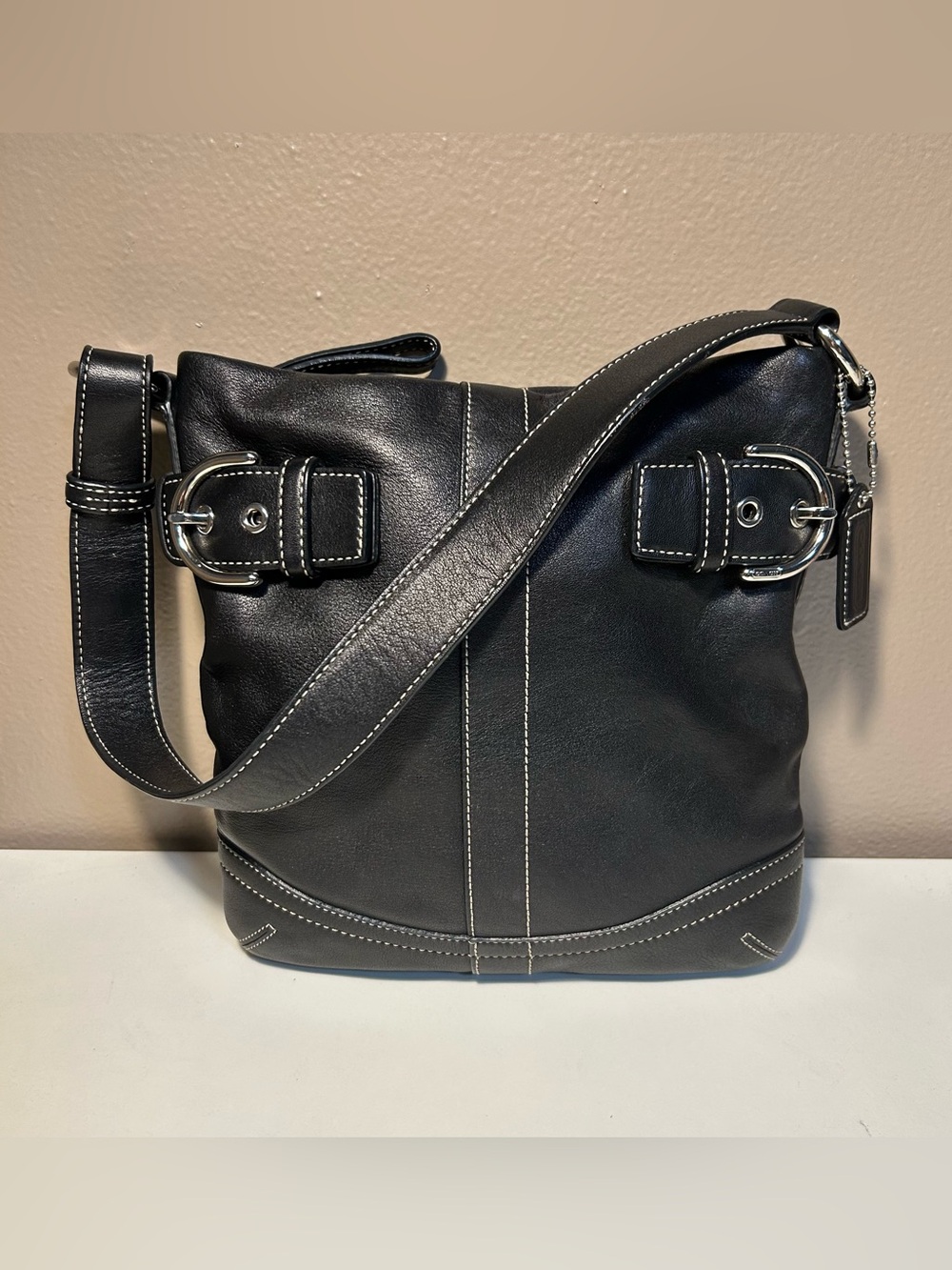Vintage Coach Soho Black Leather Buckle Hobo Shoulder Bag  1453 Y2K